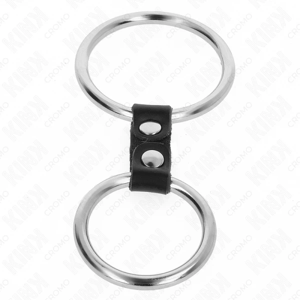 Kink Ring Power doppelter Penisring aus Metall mit Lederband