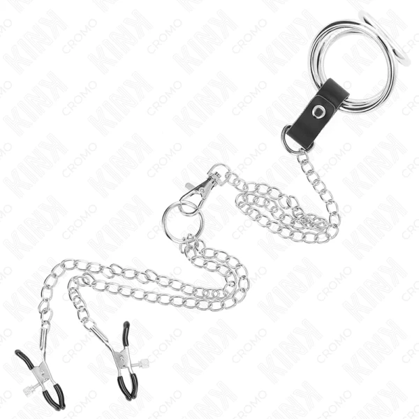Kink Ring Power Penisring mit Nippelklemmen und Kette, Metall Kink Ring Power Penisring mit Nippelklemmen und Kette, Metall