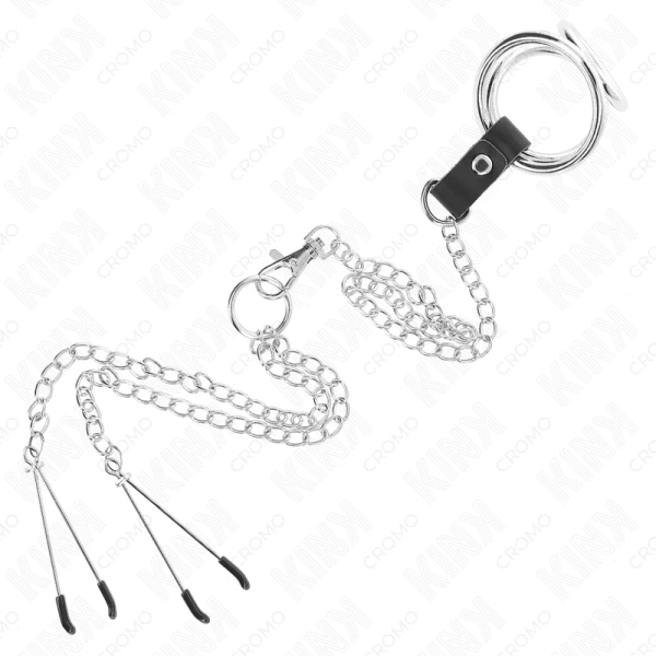 Kink Ring Power Penisring-Set met tepelklemmen en ketting