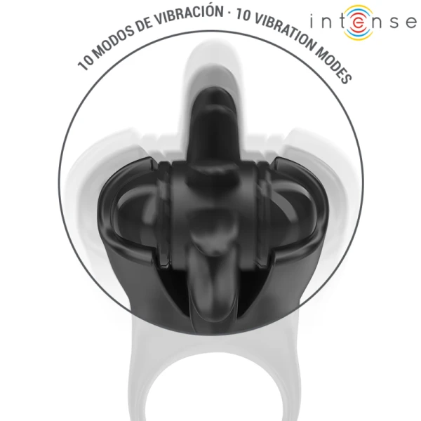 Intense FOR HIM Vibratiering Mabel met Clitorisstimulator, 10 trillingen, Zwart