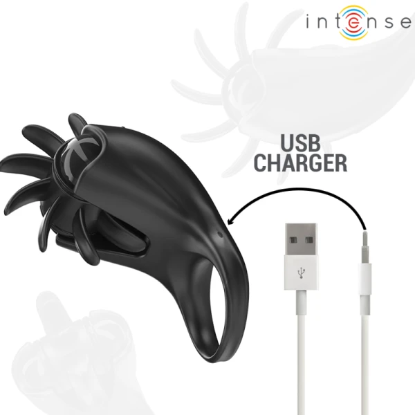 Intense FOR HIM Vibratiering Mabel met Clitorisstimulator, 10 trillingen, Zwart