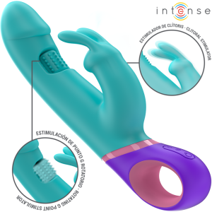 Intense High Tech Rabbit Vibrator Monica met roterende G-punt stimulator, 22,5 cm, blauw Intense High Tech Rabbit Vibrator Monica met roterende G-punt stimulator, 22,5 cm, blauw - Afbeelding 1