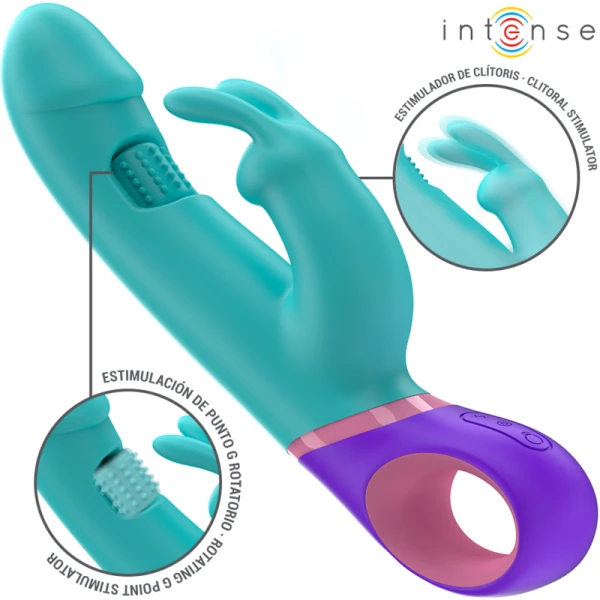 img_196223_842cd2d374d80f66b5373c6864202e64_1.png Intense High Tech Rabbit Vibrator Monica met roterende G-punt stimulator, 22,5 cm, blauw