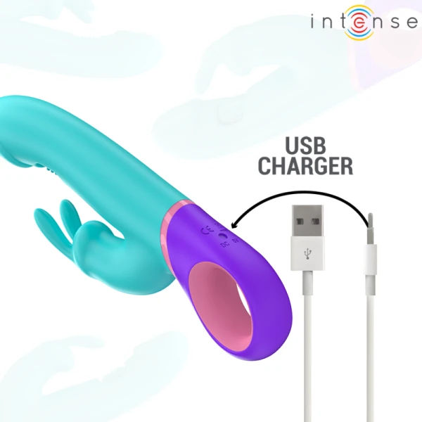 Intense High Tech Rabbit Vibrator Monica met roterende G-punt stimulator, 22,5 cm, blauw Intense High Tech Rabbit Vibrator Monica met roterende G-punt stimulator, 22,5 cm, blauw