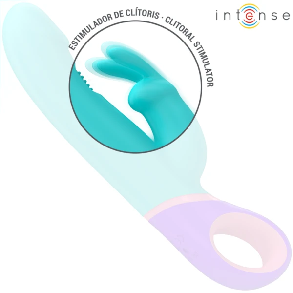 Intense High Tech Rabbit Vibrator Monica met roterende G-punt stimulator, 22,5 cm, blauw Intense High Tech Rabbit Vibrator Monica met roterende G-punt stimulator, 22,5 cm, blauw