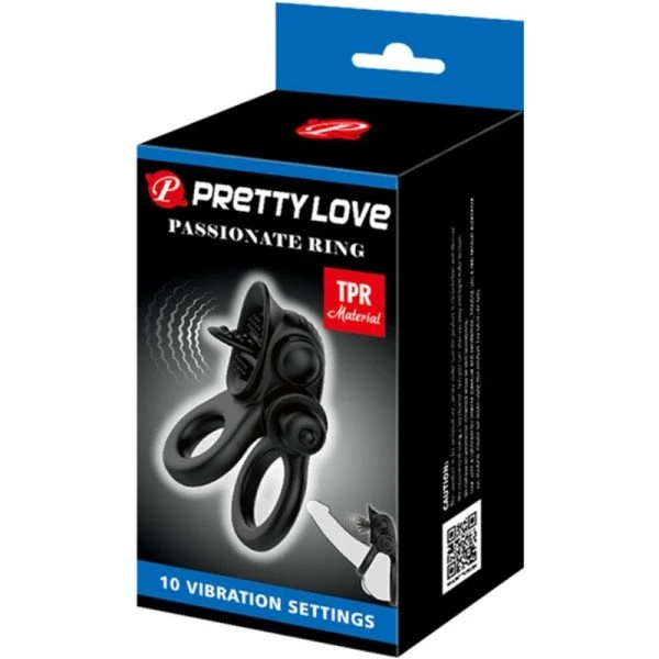 FOR HIM Pretty Love Passionate Ring Vibratiering met clitorisstimulator zwart