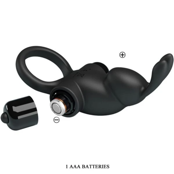 FOR HIM Pretty Love Vibratiering met Rabbit-kittelaarstimulator, 10 trillingen, Zwart FOR HIM Pretty Love Vibratiering met Rabbit-kittelaarstimulator, 10 trillingen, Zwart