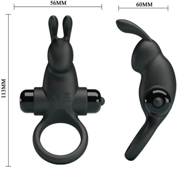 FOR HIM Pretty Love Vibratiering met Rabbit-kittelaarstimulator, 10 trillingen, Zwart FOR HIM Pretty Love Vibratiering met Rabbit-kittelaarstimulator, 10 trillingen, Zwart