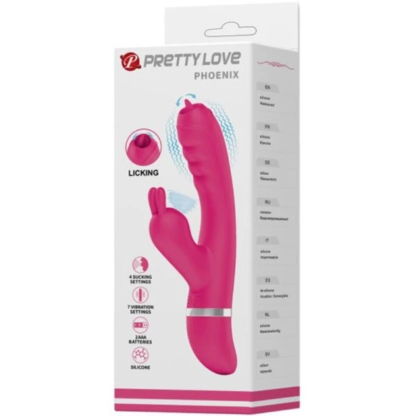 High Tech Pretty Love Phoenix Konijnenvibrator met Klopfunctie, Roze High Tech Pretty Love Phoenix Konijnenvibrator met Klopfunctie, Roze