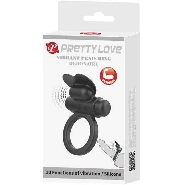 FOR HIM Pretty Love Debonaire Rabbit Vibrating Ring with 10 Vibrations Black