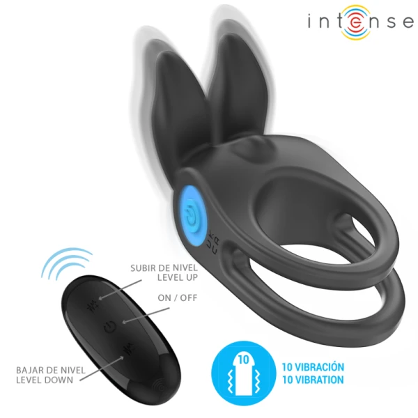 Intense FOR HIM Dubbele Penisring SAM Vibrator met 10 Trillingen, Zwart