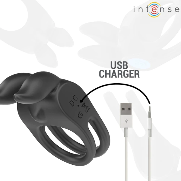 Intense FOR HIM Dubbele Penisring SAM Vibrator met 10 Trillingen, Zwart