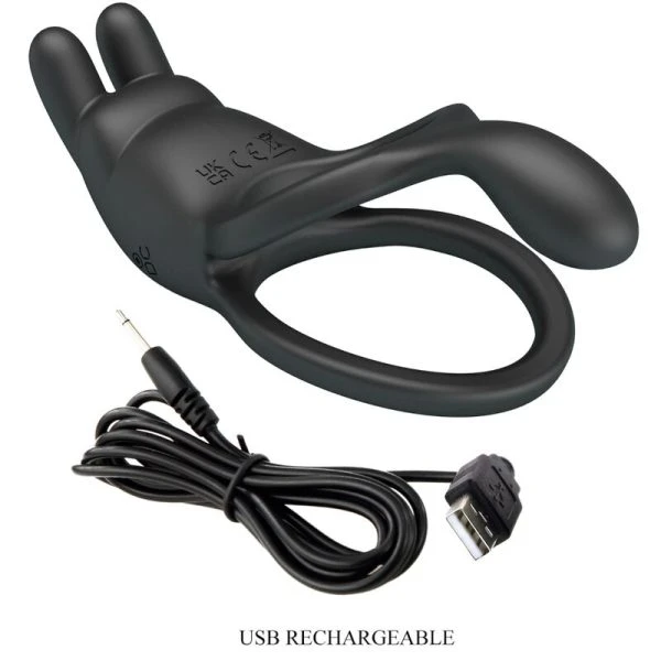 FOR HIM Pretty Love Seth Doppel-Vibrationsring Rabbit mit 7 Vibrationen Schwarz