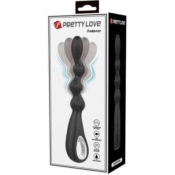 Anal Toys Pretty Love Federer Anale Vibrator met 12 Trillingen, Silicone, Zwart