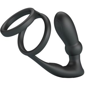 FOR HIM Pretty Love Emoni Penisring met Anaalplug, 12 Trillingen, Zwart FOR HIM Pretty Love Emoni Penisring met Anaalplug, 12 Trillingen, Zwart - Afbeelding 1