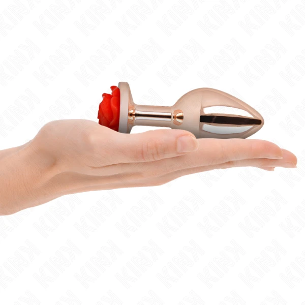 Kink Pleasure Plugs anaalplug van roestvrij staal met rozenbasis, L