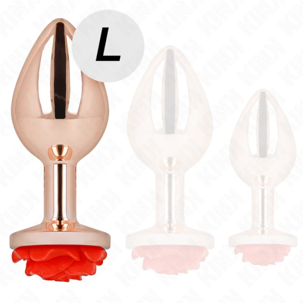 Kink Pleasure Plugs anaalplug van roestvrij staal met rozenbasis, L