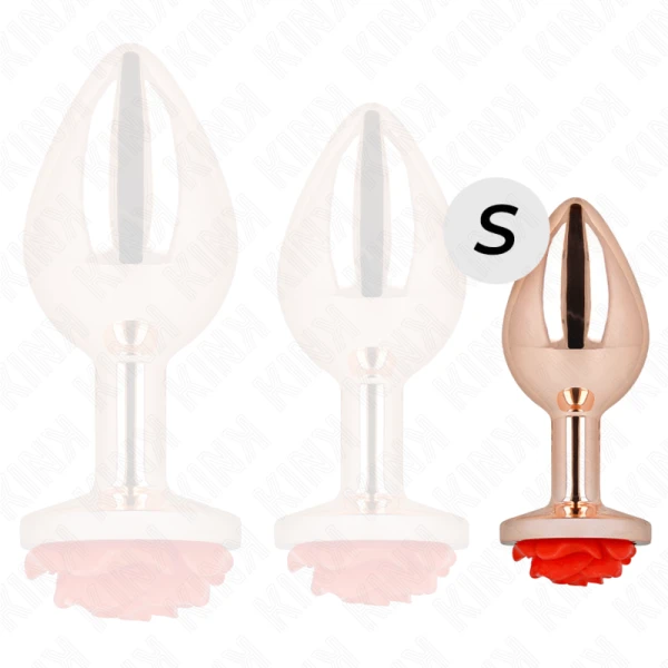 Kink Pleasure Plugs Anaalplug Metaal met Rozenversiering, roze-goud