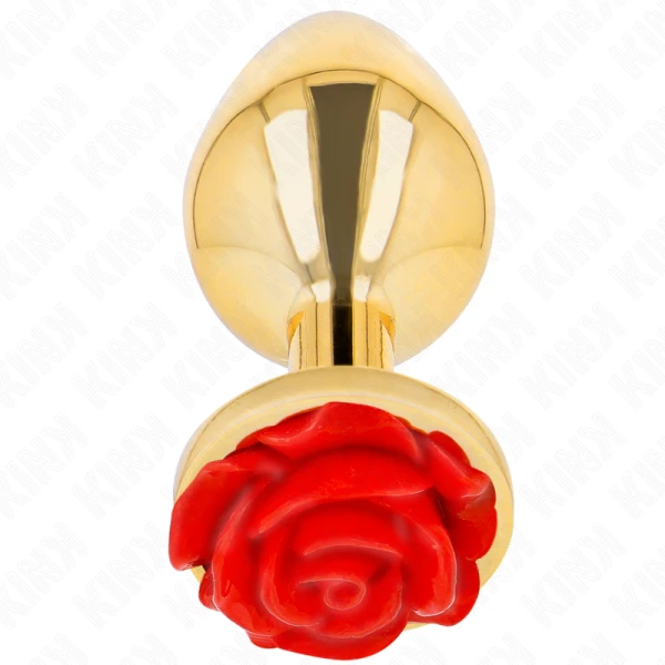 Kink Pleasure Plugs Anaalplug met Roosversiering Goud Rood L