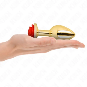 Kink Pleasure Plugs Analplug mit Rosenverzierung Gold Rot L