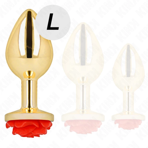 Kink Pleasure Plugs Anaalplug met Roosversiering Goud Rood L
