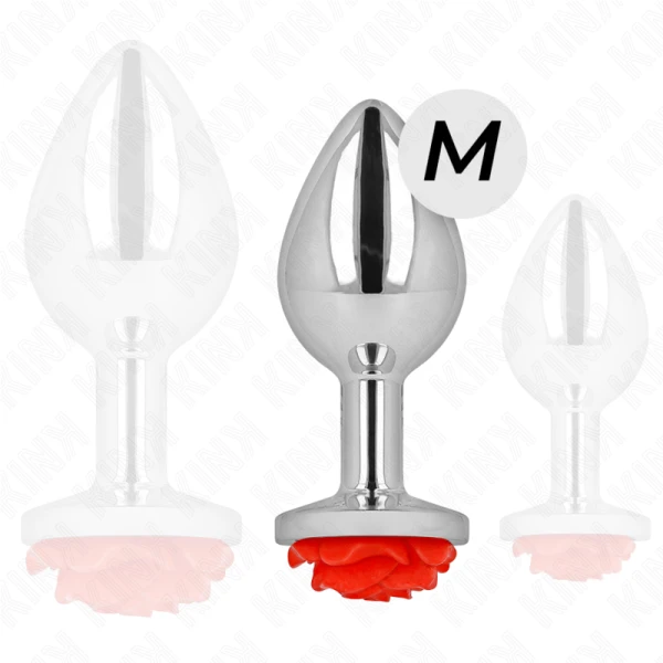 Kink Pleasure Plugs Anale plug met rozenversiering rood M