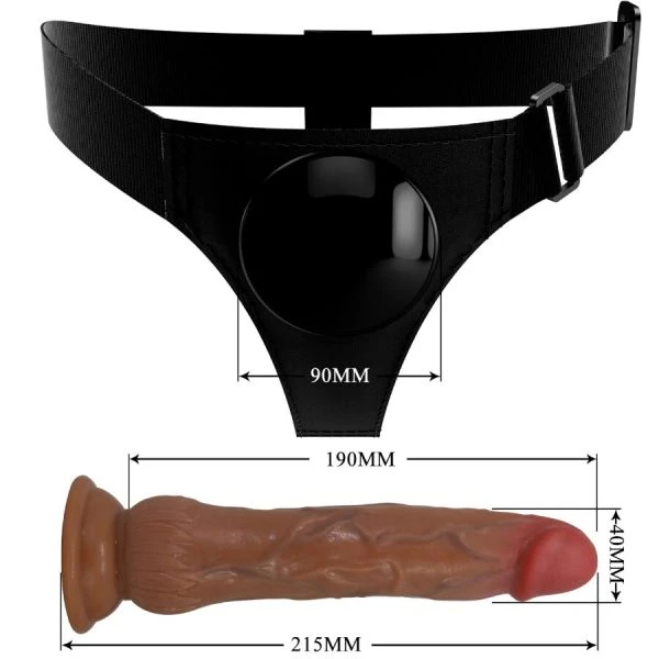 Harness Collection Pretty Love Universal Harness Slip met Squirting Dildo Bruin
