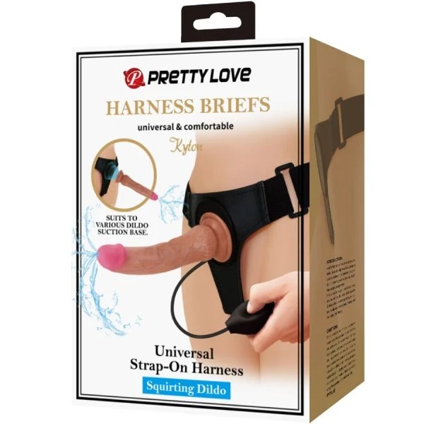 Harness Collection Pretty Love Universal Harness Slip met Squirting Dildo Bruin