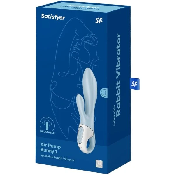 Satisfyer Air Pump Bunny 1 opblaasbare konijnenvibrator met clitorisstimulator Blauw
