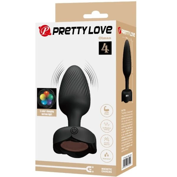 Anal Toys Pretty Love Olman Anaalplug met LED-licht en vibratie, Zwart