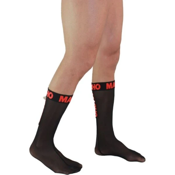 Macho Underwear halfdoorzichtige fetisj sokken zwart/rood one size