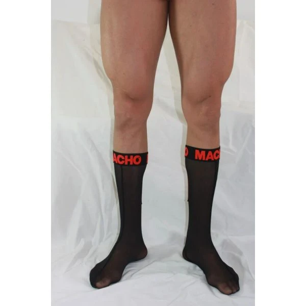 Macho Underwear halfdoorzichtige fetisj sokken zwart/rood one size