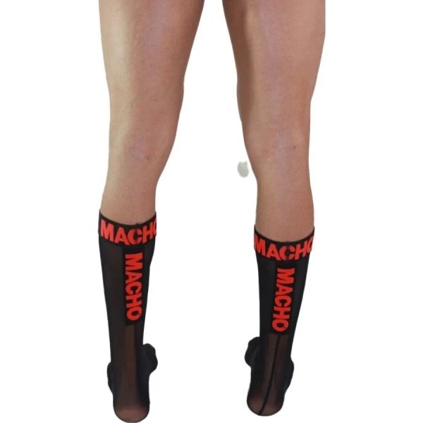 Macho Underwear halfdoorzichtige fetisj sokken zwart/rood one size
