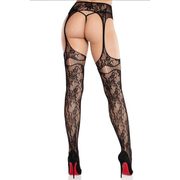 LEG Avenue Hosiery Kantkousen met jarretelhouder zwart