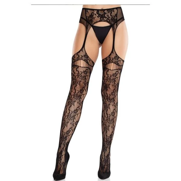 LEG Avenue Hosiery Kantkousen met jarretelhouder zwart