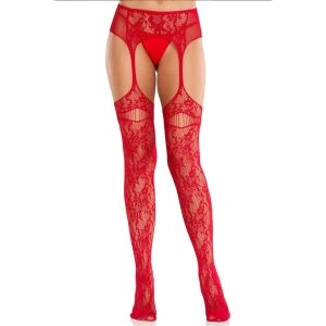 LEG Avenue Hosiery Kousen met kant en jarretels rood
