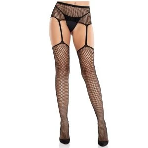 LEG Avenue Hosiery Lace Stockings with Seam and Garter Belt black