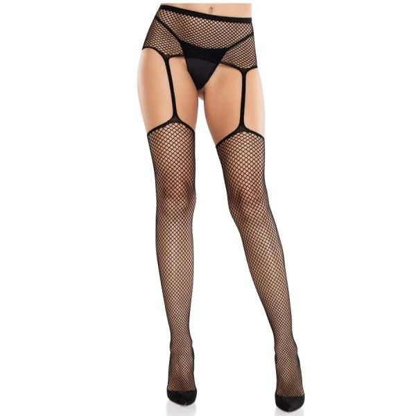 LEG Avenue Hosiery Kantenkousen met naad en jarretelgordel zwart