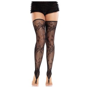 LEG Avenue Hosiery Florale Spitzenstrümpfe ohne Fuß schwarz LEG Avenue Hosiery Florale Spitzenstrümpfe ohne Fuß schwarz – Bild 1