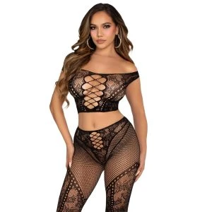 LEG Avenue Sets Netbroek met Crop Top zwart
