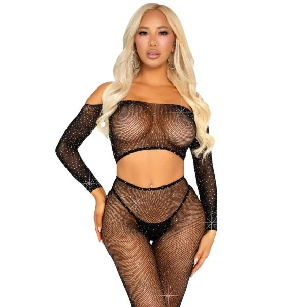img_205324_eff3aa8f983289e4801c1b3048d5a424_1.jpg LEG Avenue Set Net-croptop en Netlegging met Strass Steentjes Zwart