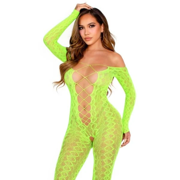 Leg Avenue Bodystocking zonder kruis met slangenprint neon groen