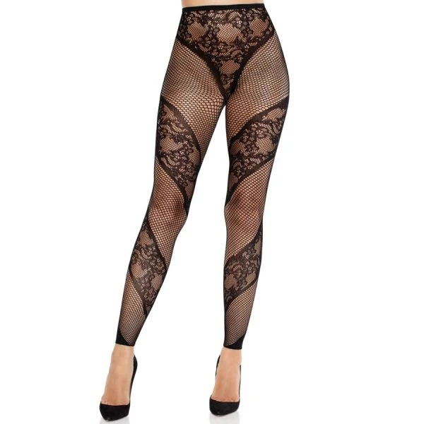 LEG Avenue Hosiery Panty zonder voet van kant en net zwart