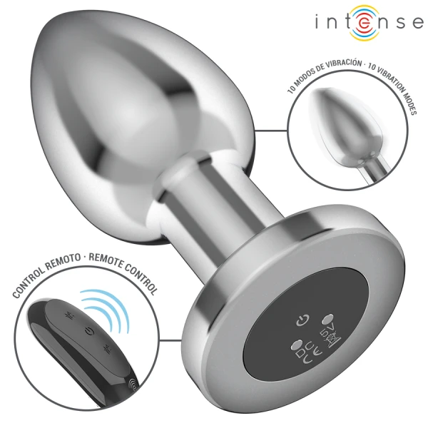 Intense Anal Toys Anaalplug met 10 trillingen en afstandsbediening, maat L, aluminium