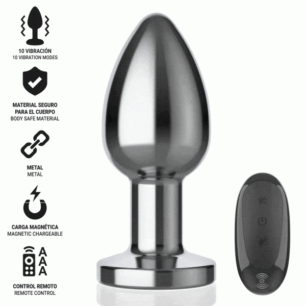 Intense Anal Toys Anaalplug met 10 trillingen en afstandsbediening, maat L, aluminium