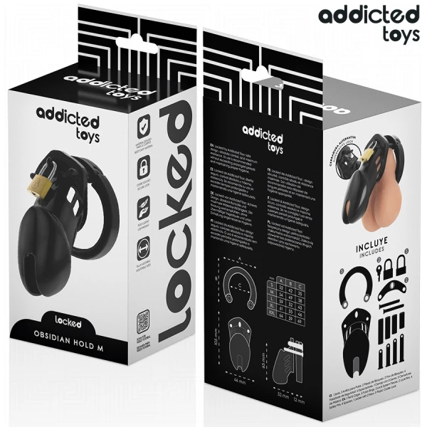 Addicted Toys Locked Peniskäfig Obsidian Hold Größe M mit 5 Ringen