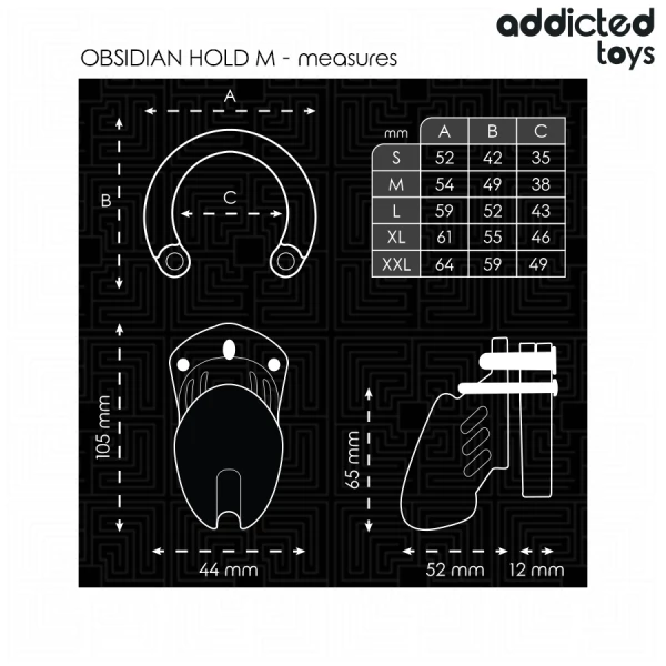 Addicted Toys Locked Peniskäfig Obsidian Hold Größe M mit 5 Ringen
