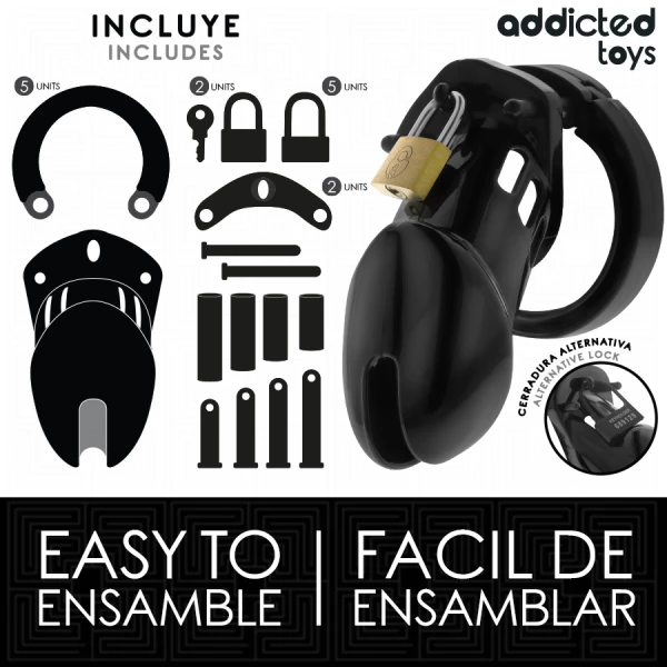 Addicted Toys Locked Peniskäfig Obsidian Hold Größe M mit 5 Ringen