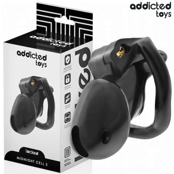 Addicted Toys Locked Keuschheitskäfig Midnight Cell Maat S met 4 ringen