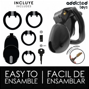 Addicted Toys Locked Keuschheitskäfig Midnight Cell Maat S met 4 ringen Addicted Toys Locked Keuschheitskäfig Midnight Cell Maat S met 4 ringen - Afbeelding 4